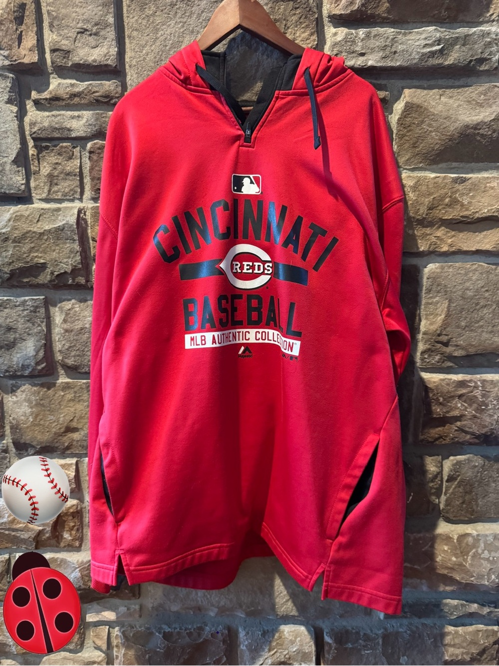 Majestic Red Cincinnati Baseball 1/4 Zip Hoodie XXL